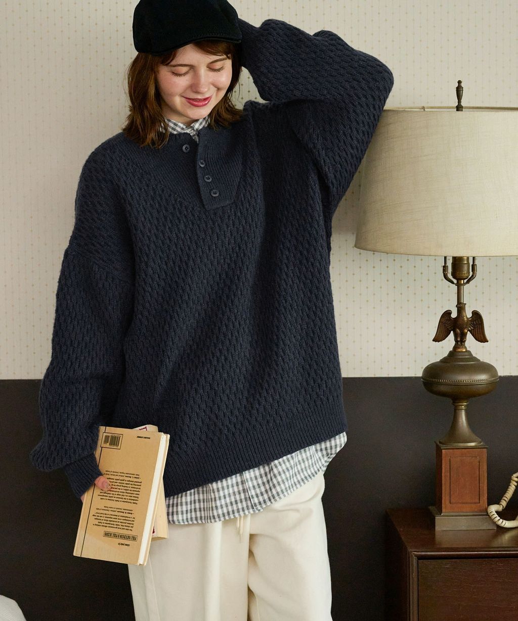 MONO-MART 華夫格針織亨利領毛衣_83