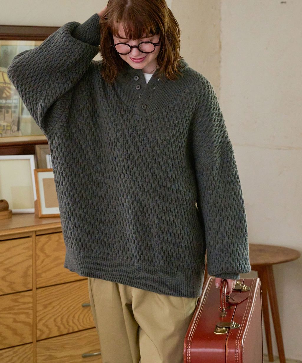 MONO-MART 華夫格針織亨利領毛衣_76
