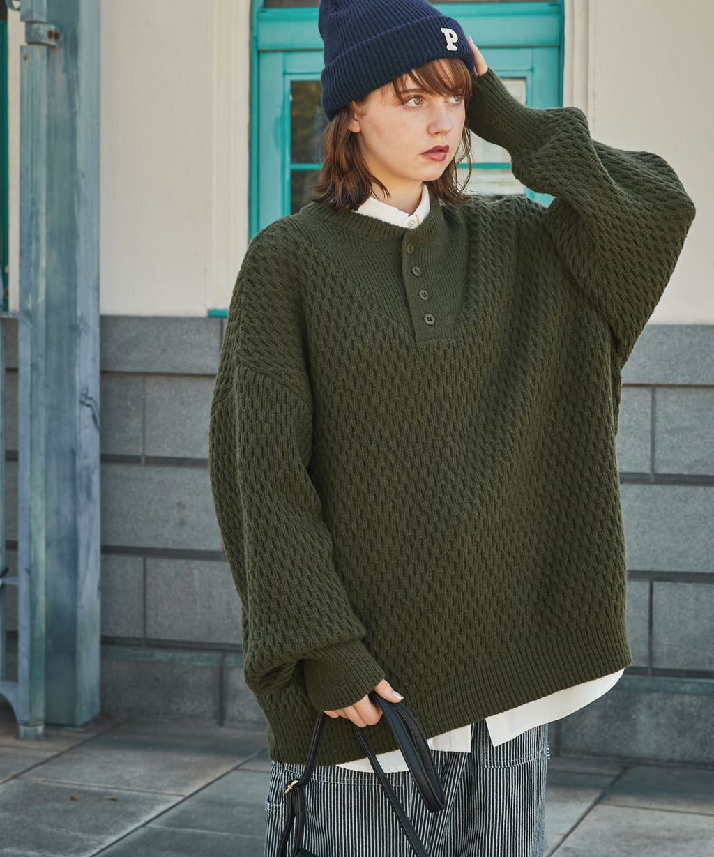 MONO-MART 華夫格針織亨利領毛衣_61