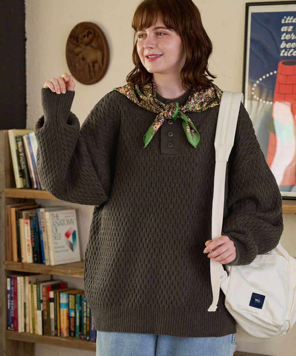 MONO-MART 華夫格針織亨利領毛衣_86