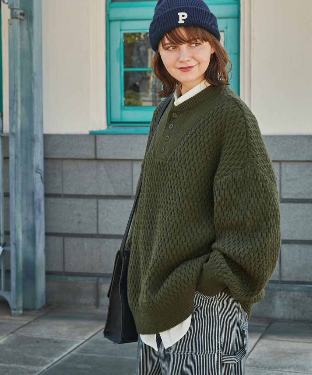 MONO-MART 華夫格針織亨利領毛衣_62