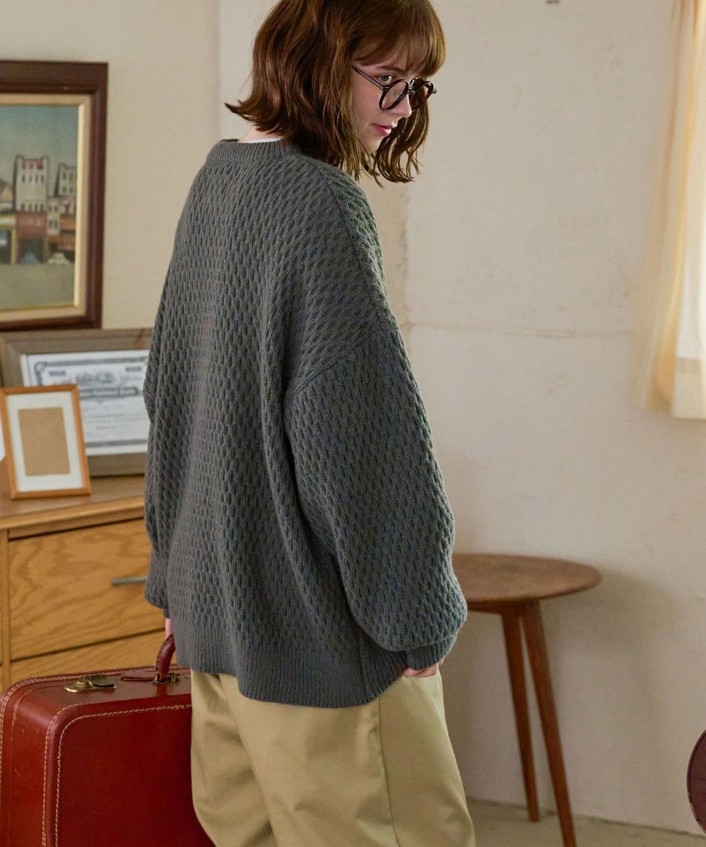 MONO-MART 華夫格針織亨利領毛衣_70