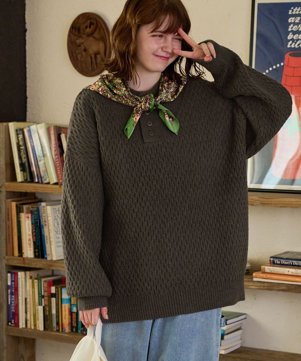 MONO-MART 華夫格針織亨利領毛衣_94