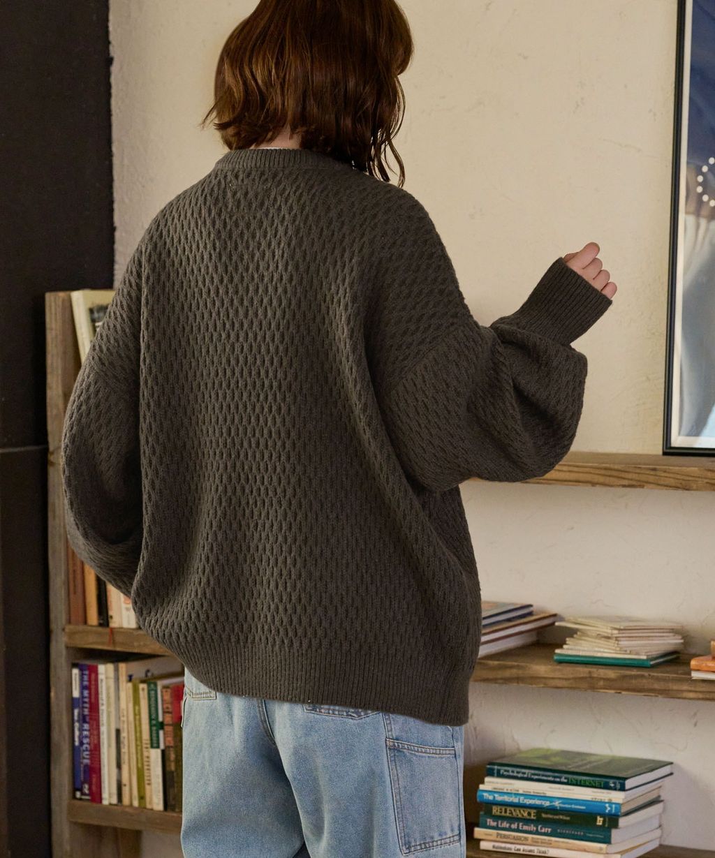 MONO-MART 華夫格針織亨利領毛衣_92