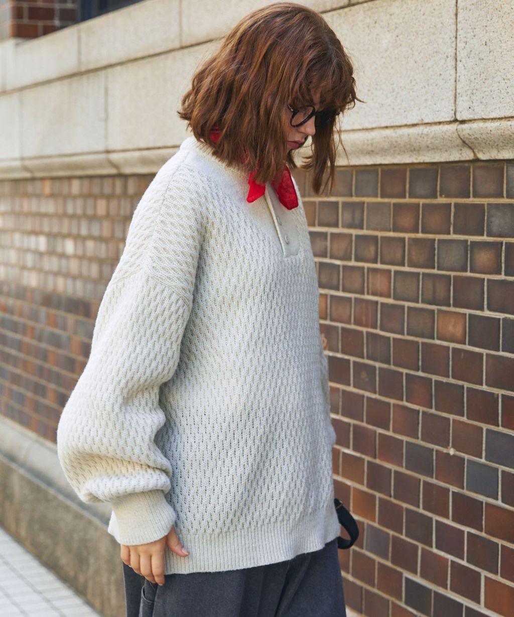 MONO-MART 華夫格針織亨利領毛衣_44