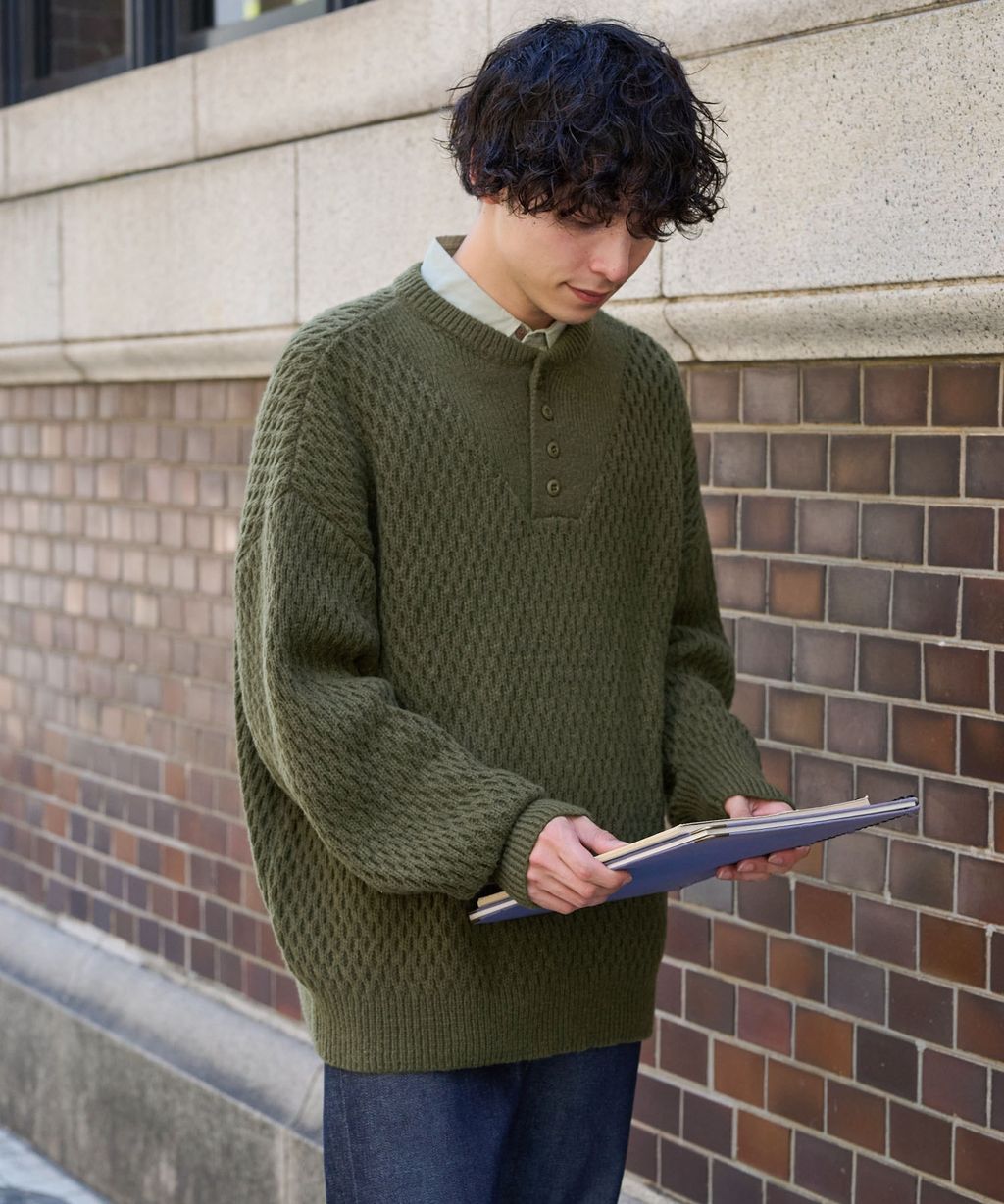 MONO-MART 華夫格針織亨利領毛衣_53