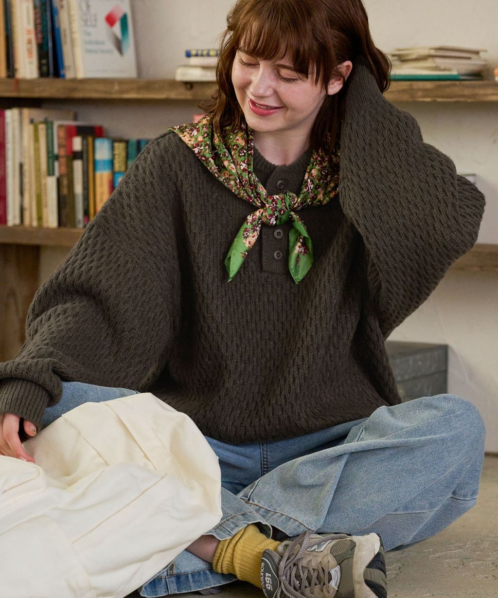 MONO-MART 華夫格針織亨利領毛衣_93