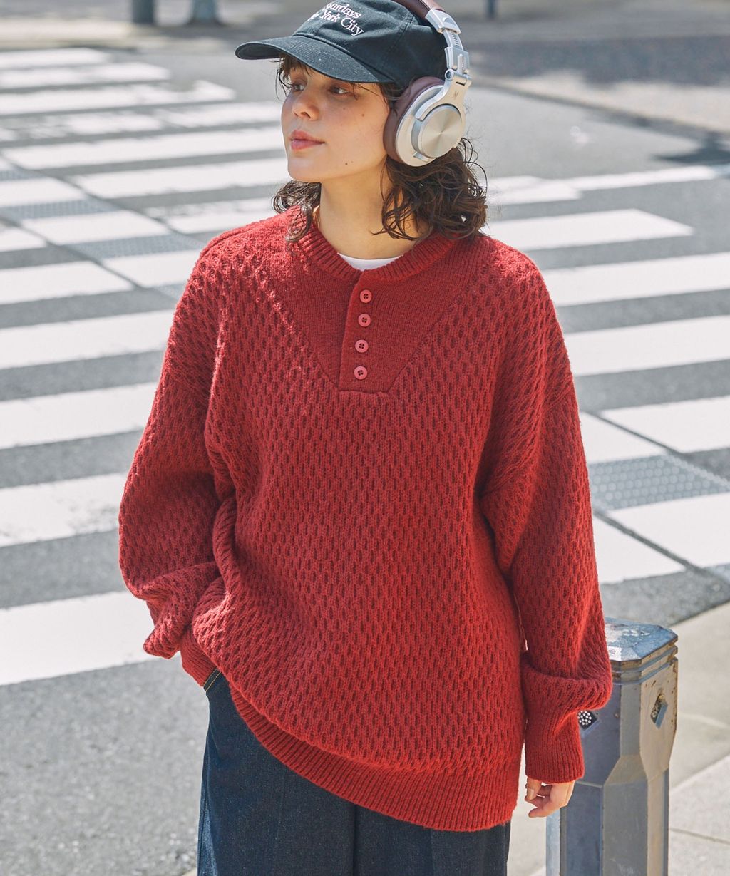 MONO-MART 華夫格針織亨利領毛衣_32