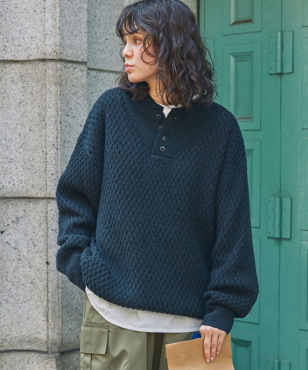 MONO-MART 華夫格針織亨利領毛衣_24