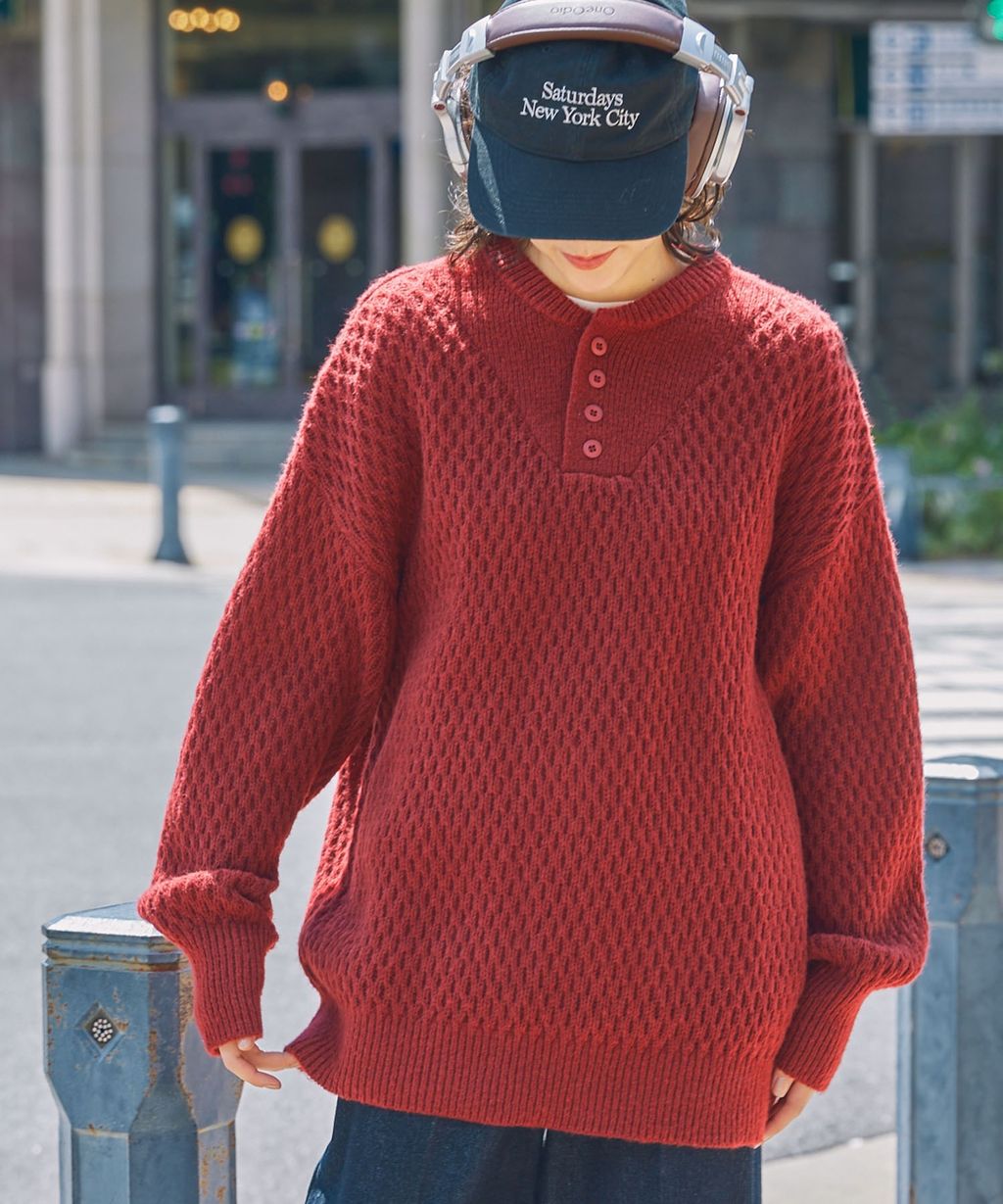 MONO-MART 華夫格針織亨利領毛衣_34