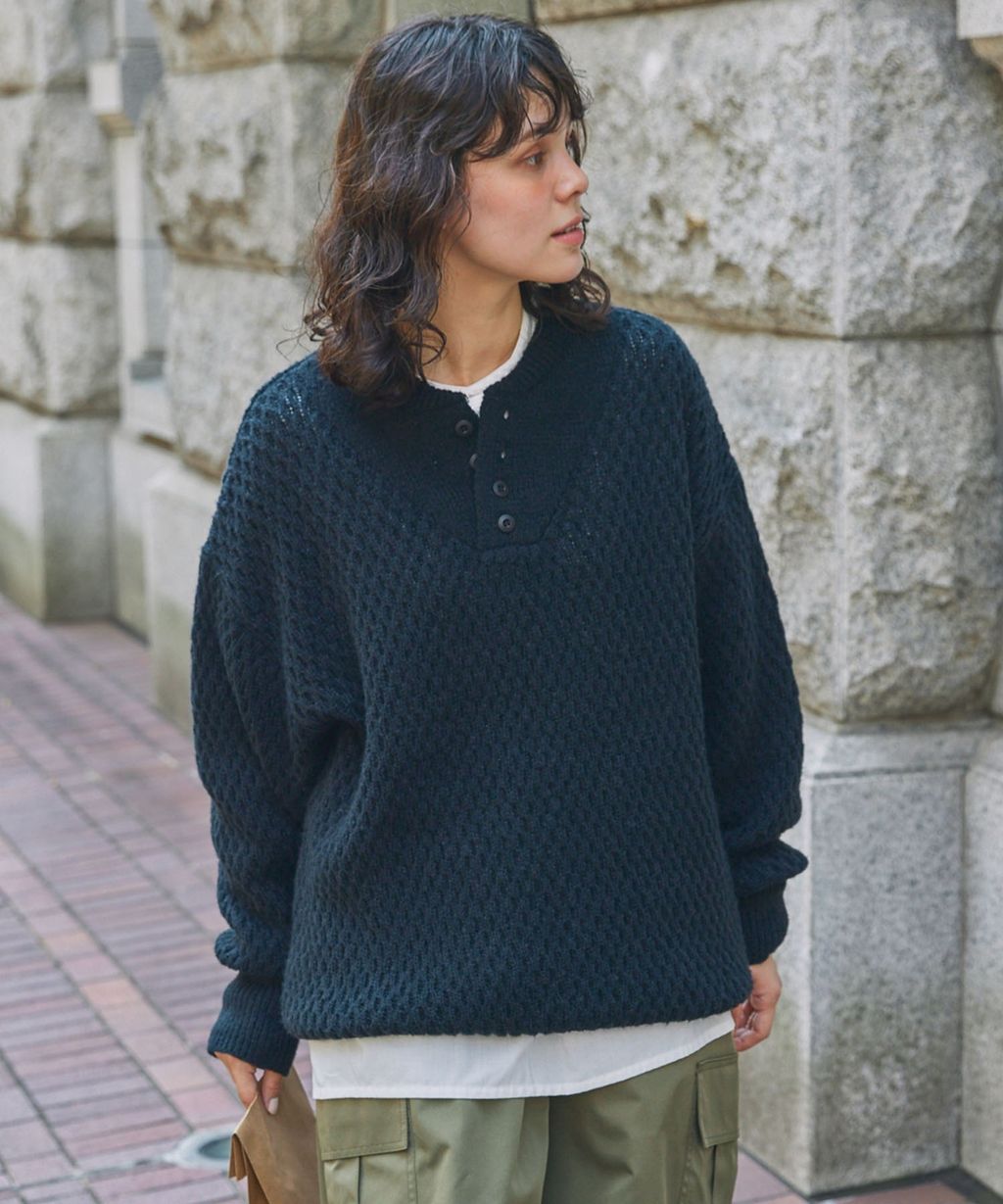 MONO-MART 華夫格針織亨利領毛衣_21