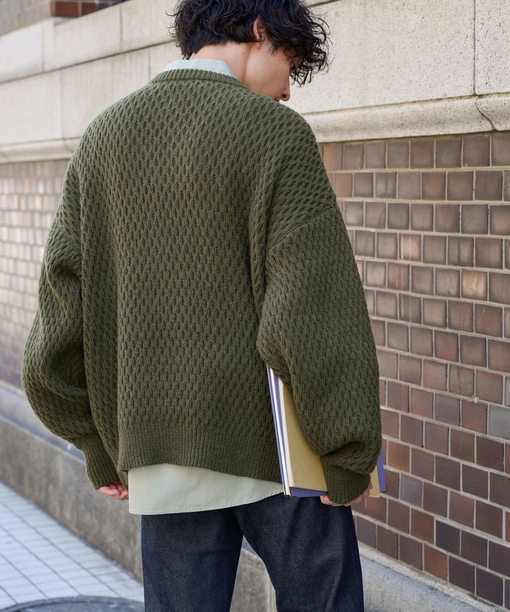 MONO-MART 華夫格針織亨利領毛衣_55