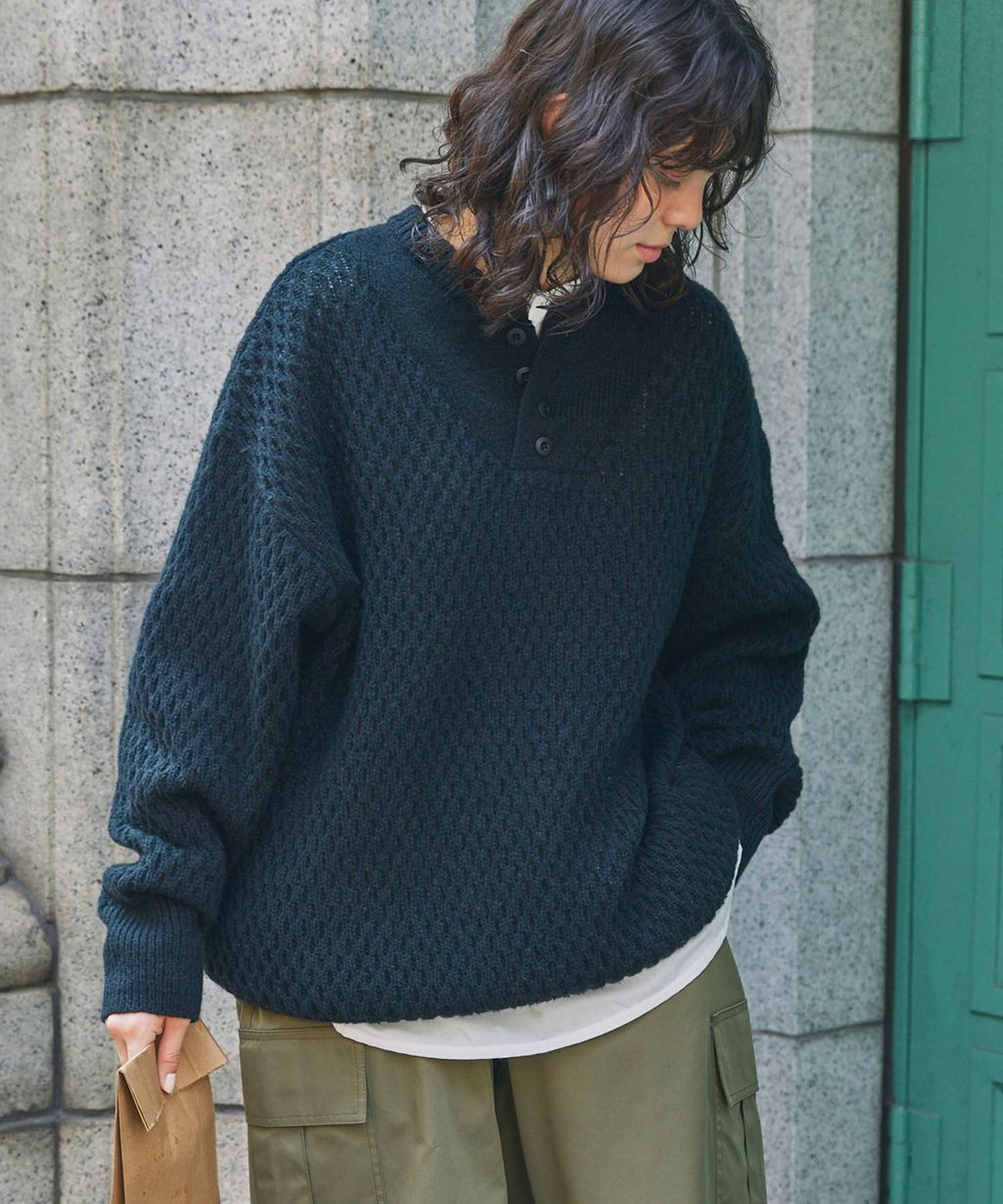 MONO-MART 華夫格針織亨利領毛衣_23