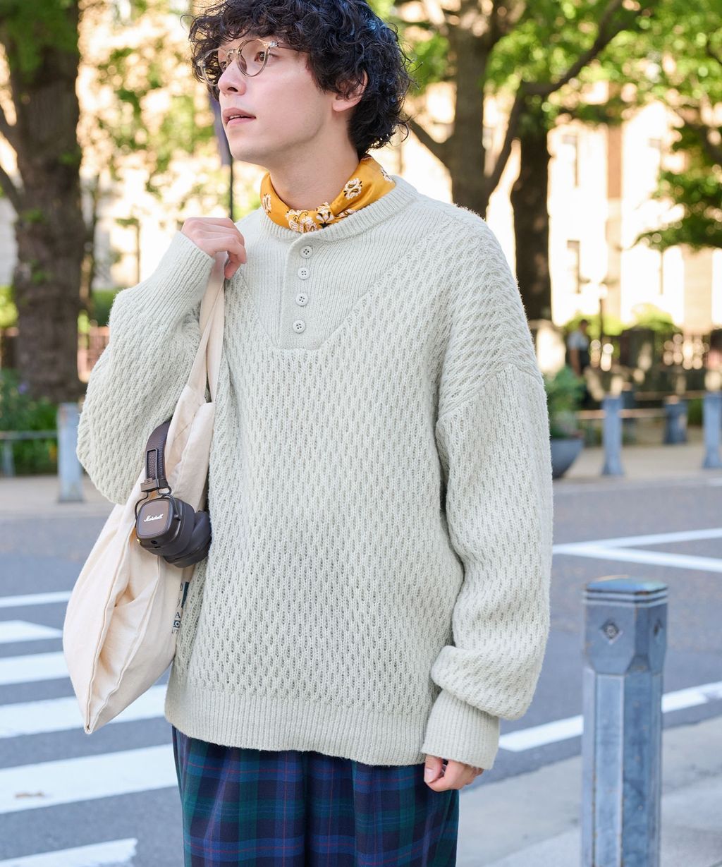 MONO-MART 華夫格針織亨利領毛衣_14