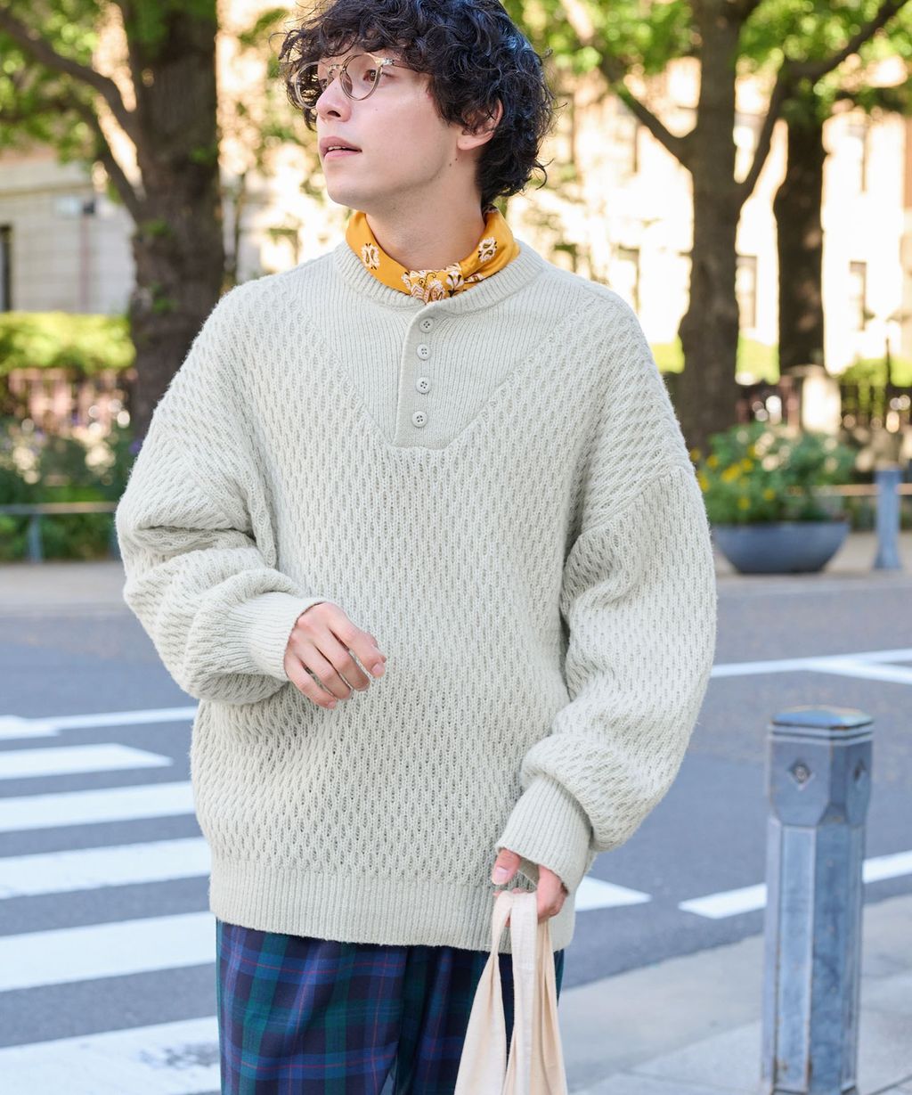 MONO-MART 華夫格針織亨利領毛衣_13