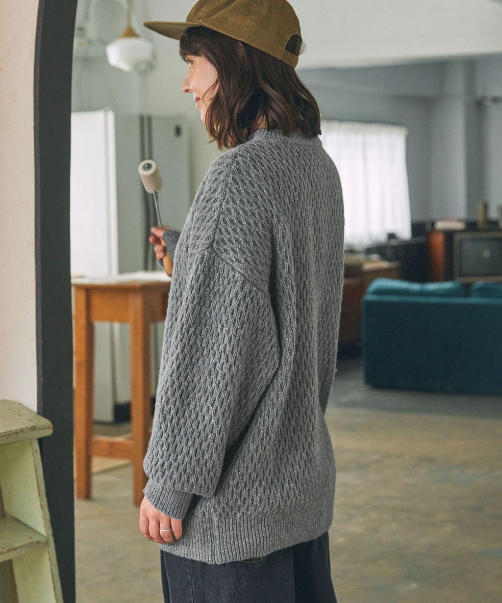 MONO-MART 華夫格針織亨利領毛衣_117