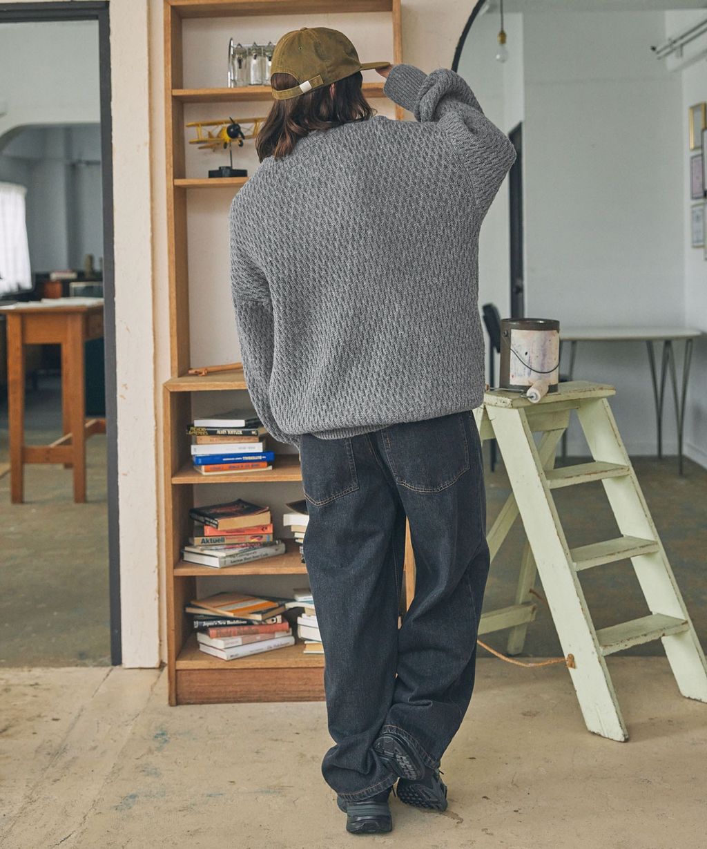 MONO-MART 華夫格針織亨利領毛衣_120