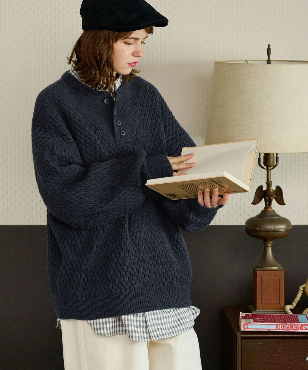 MONO-MART 華夫格針織亨利領毛衣_109