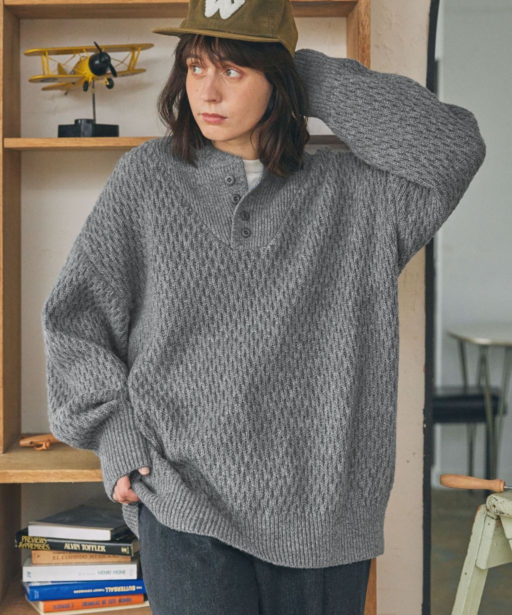 MONO-MART 華夫格針織亨利領毛衣_113