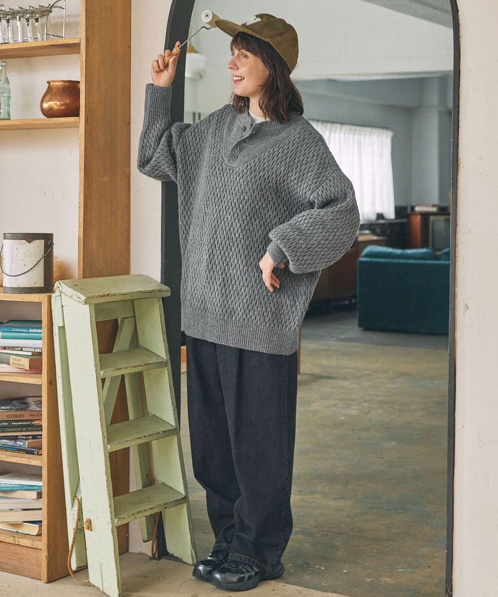 MONO-MART 華夫格針織亨利領毛衣_119