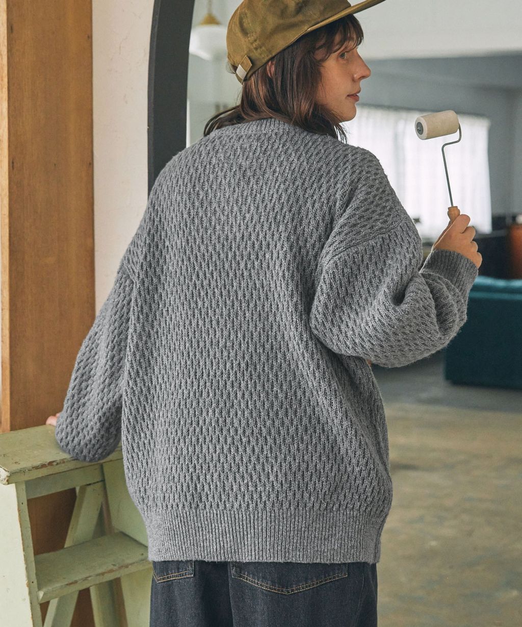 MONO-MART 華夫格針織亨利領毛衣_118