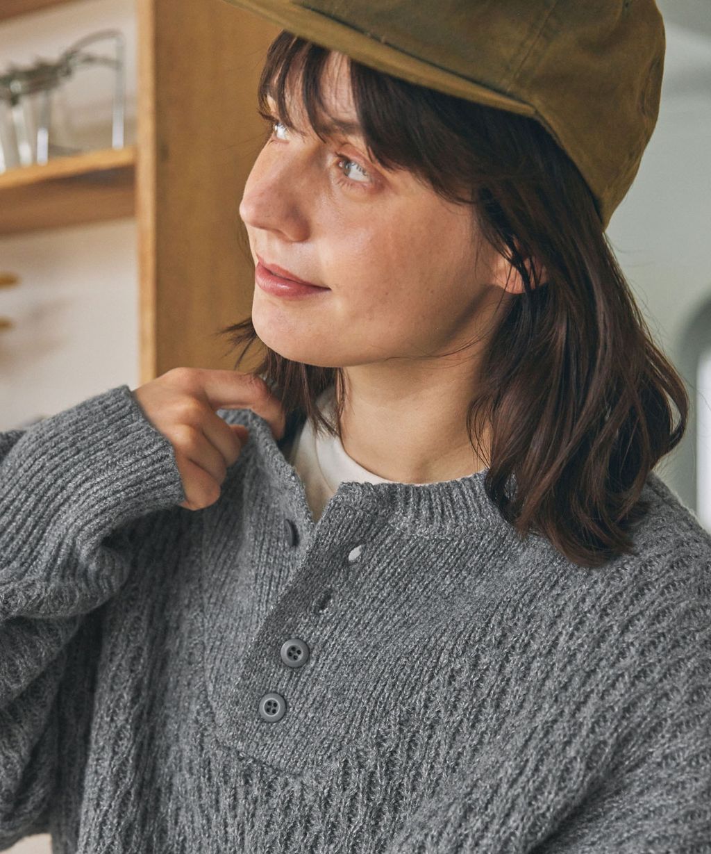 MONO-MART 華夫格針織亨利領毛衣_115