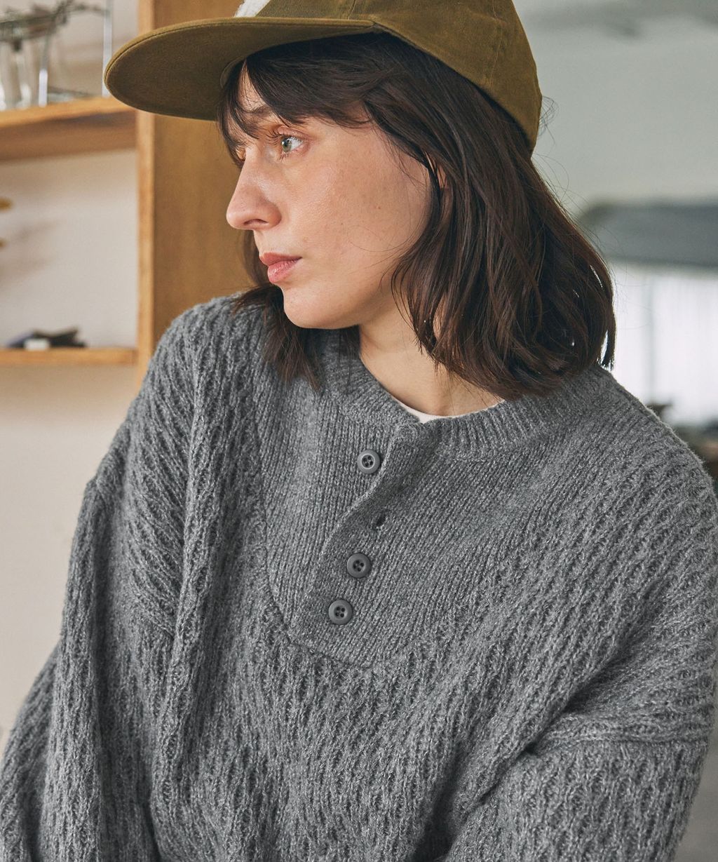 MONO-MART 華夫格針織亨利領毛衣_116