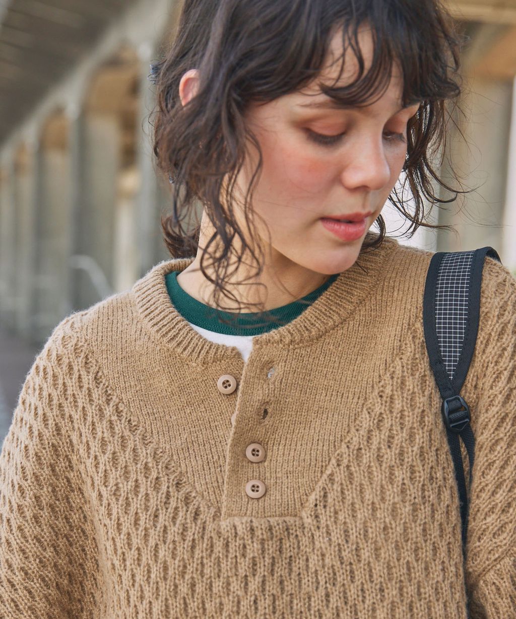 MONO-MART 華夫格針織亨利領毛衣_126