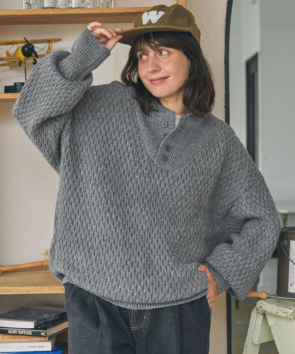 MONO-MART 華夫格針織亨利領毛衣_114