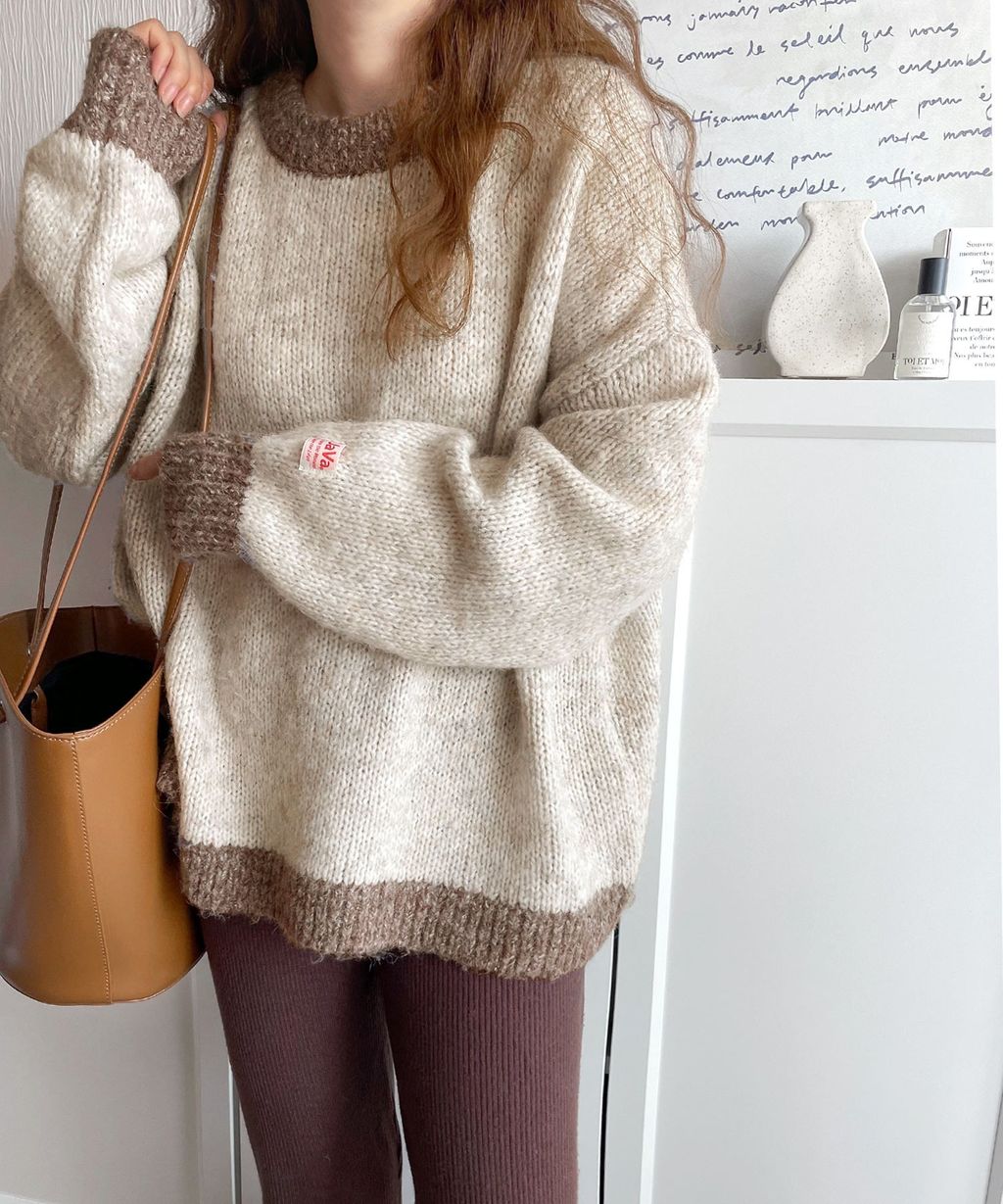java 前後兩穿復古混紗保暖亨利領針織上衣_9