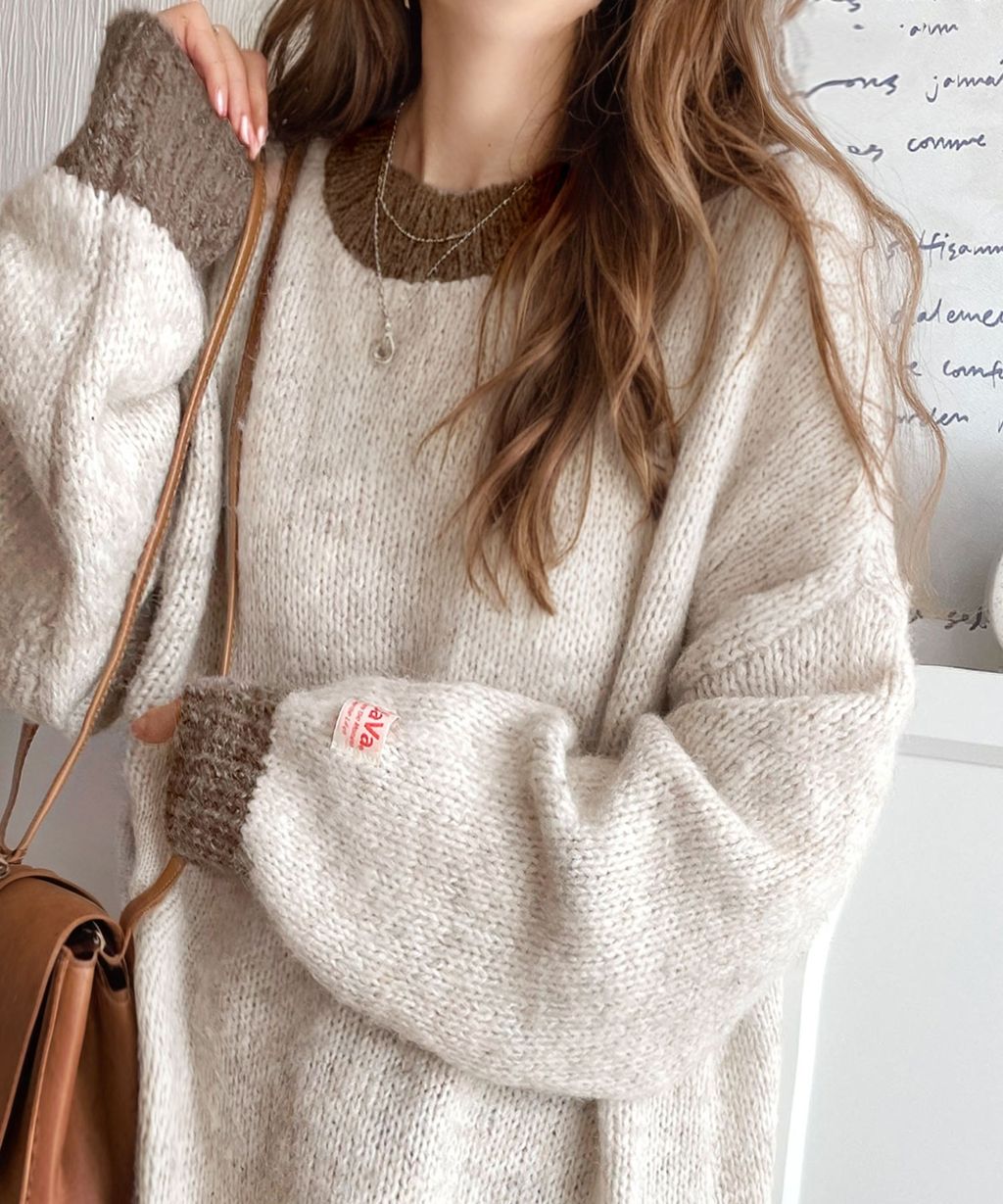 java 前後兩穿復古混紗保暖亨利領針織上衣_8