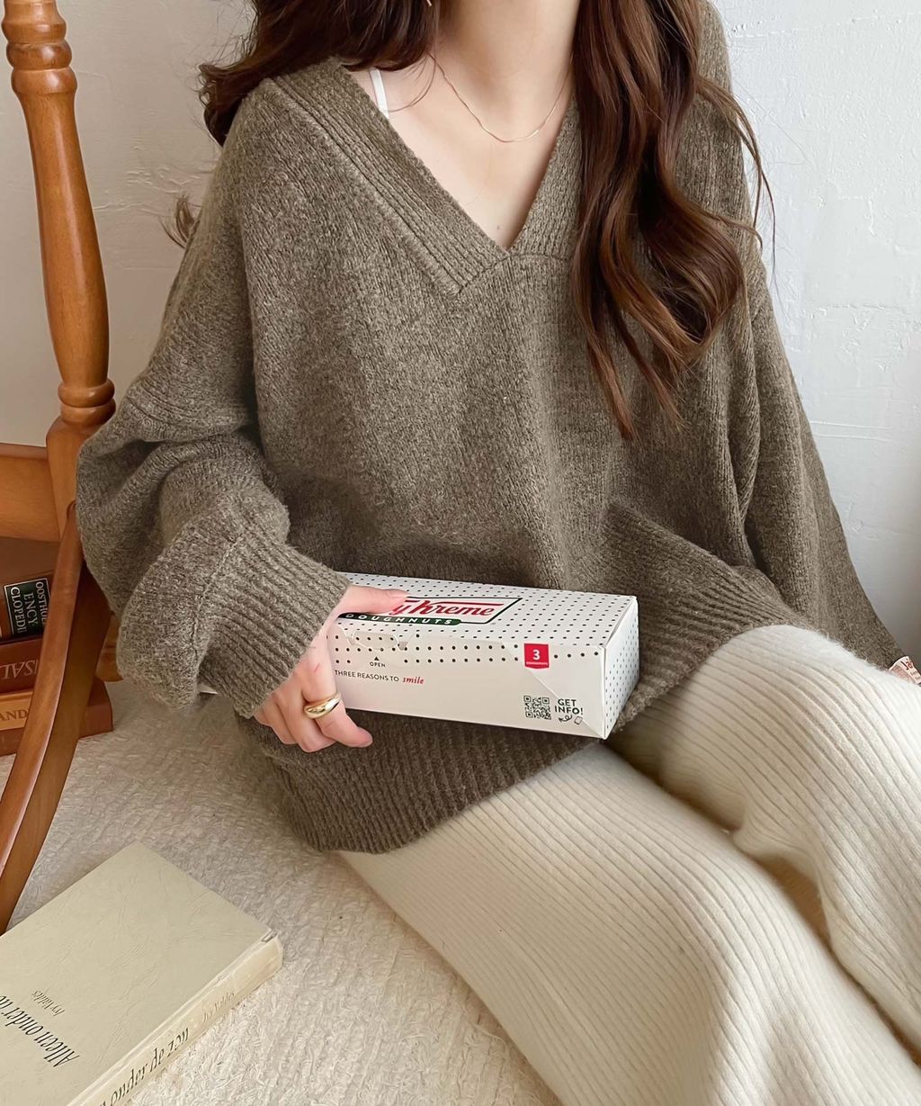 java 柔軟混色深V領針織上衣_6