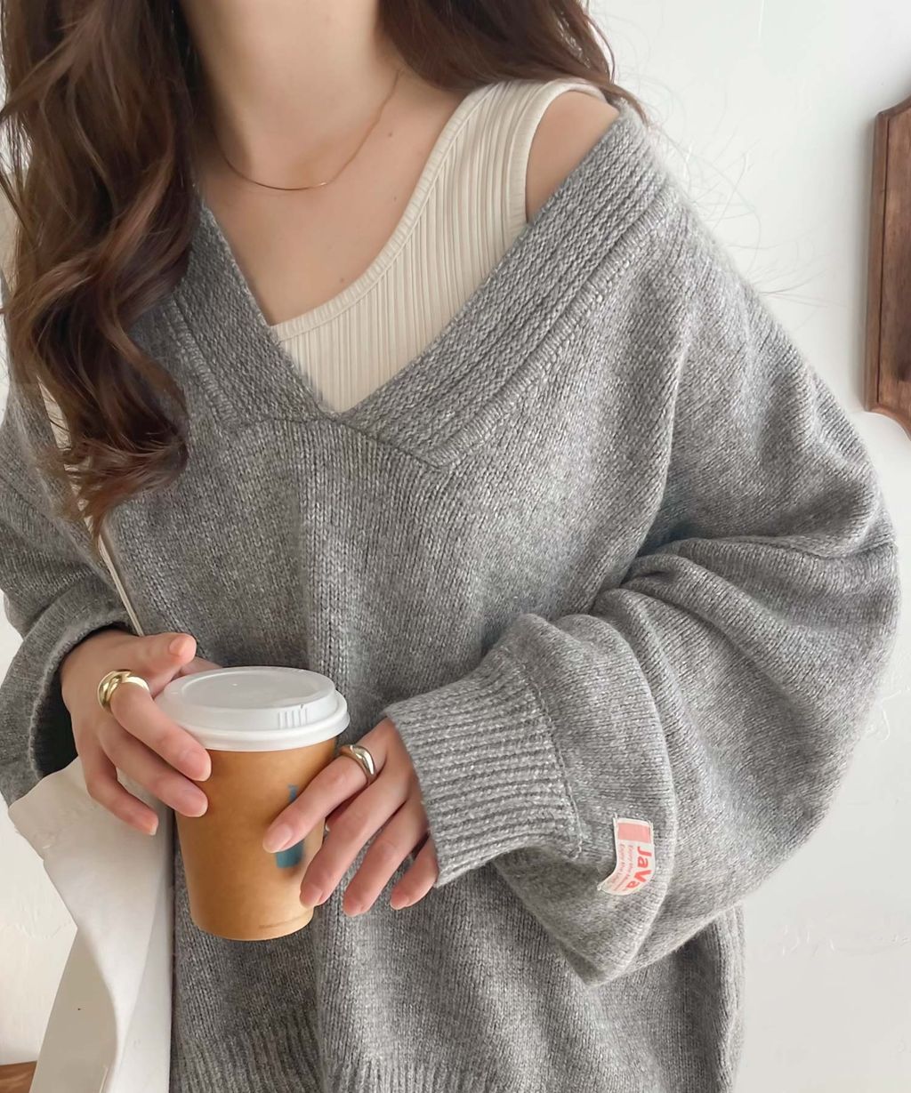 java 柔軟混色深V領針織上衣_10