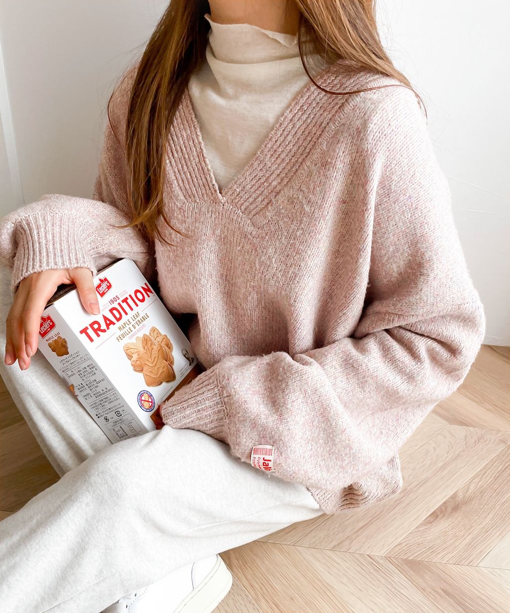 java 柔軟混色深V領針織上衣_27