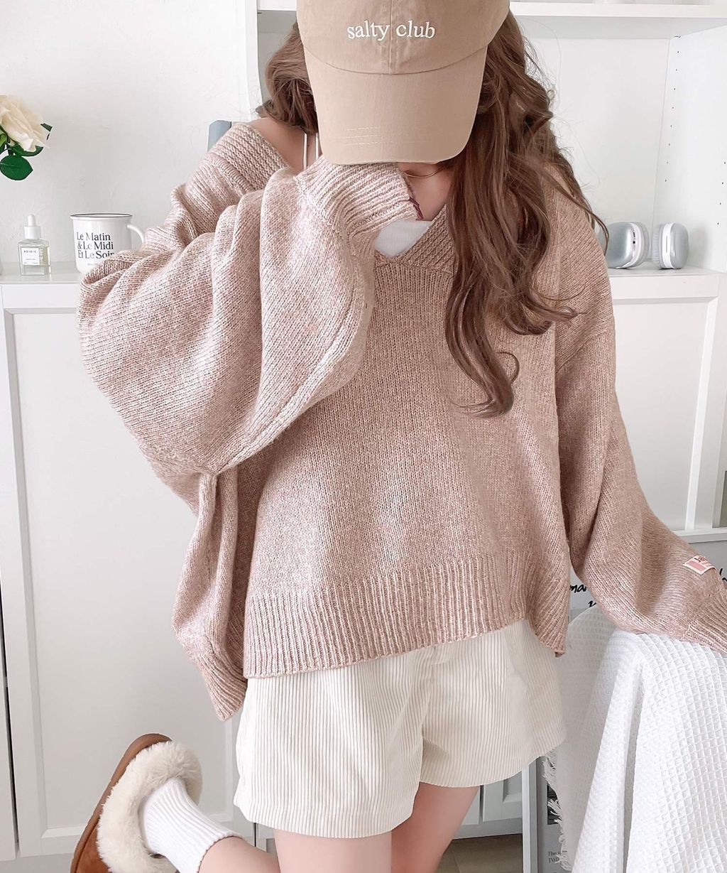 java 柔軟混色深V領針織上衣_28