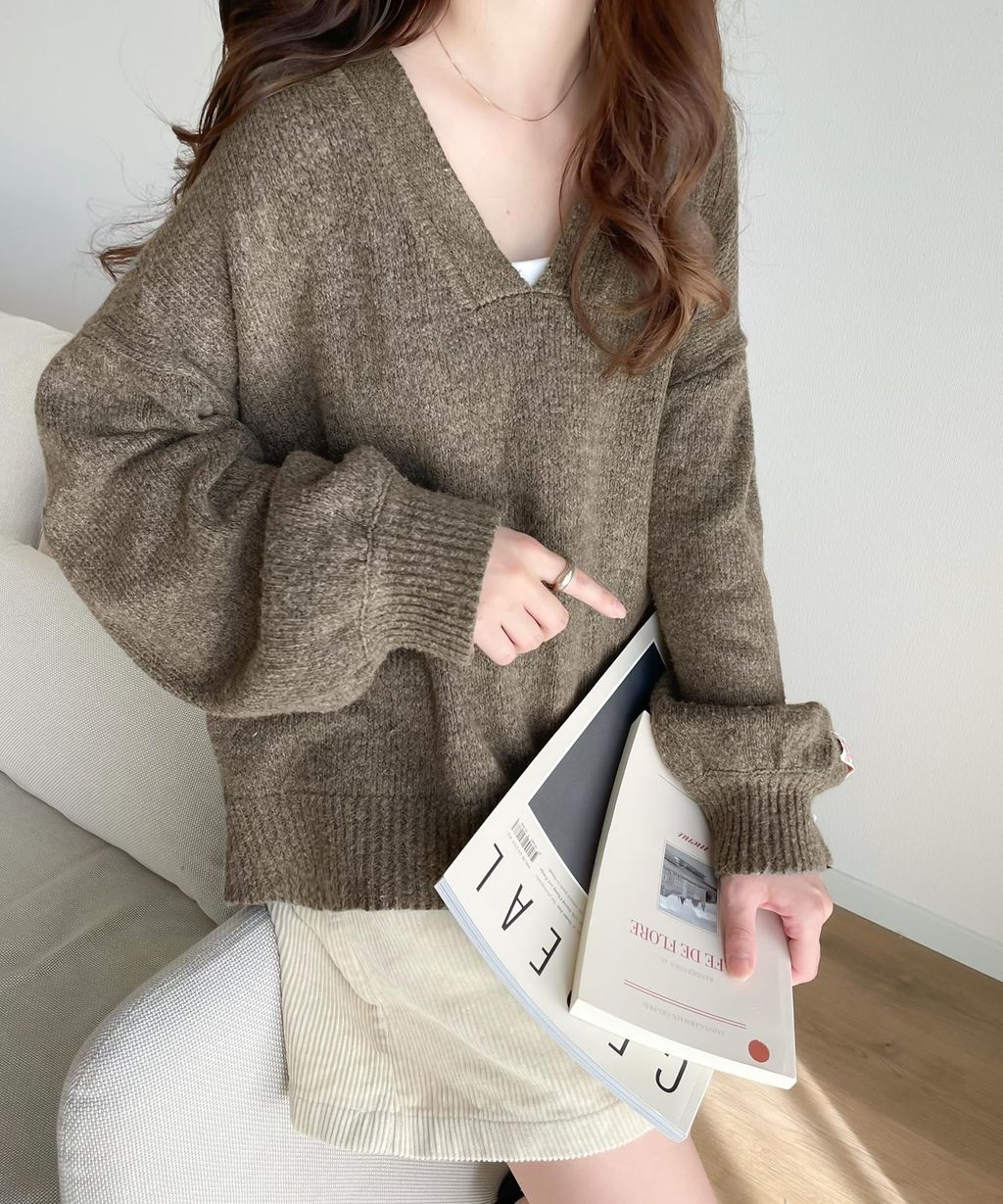 java 柔軟混色深V領針織上衣_9