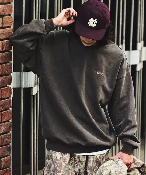 NAUTICA 復古刷色水染HIDDEN LOGO 490g厚磅圓領大學T_4