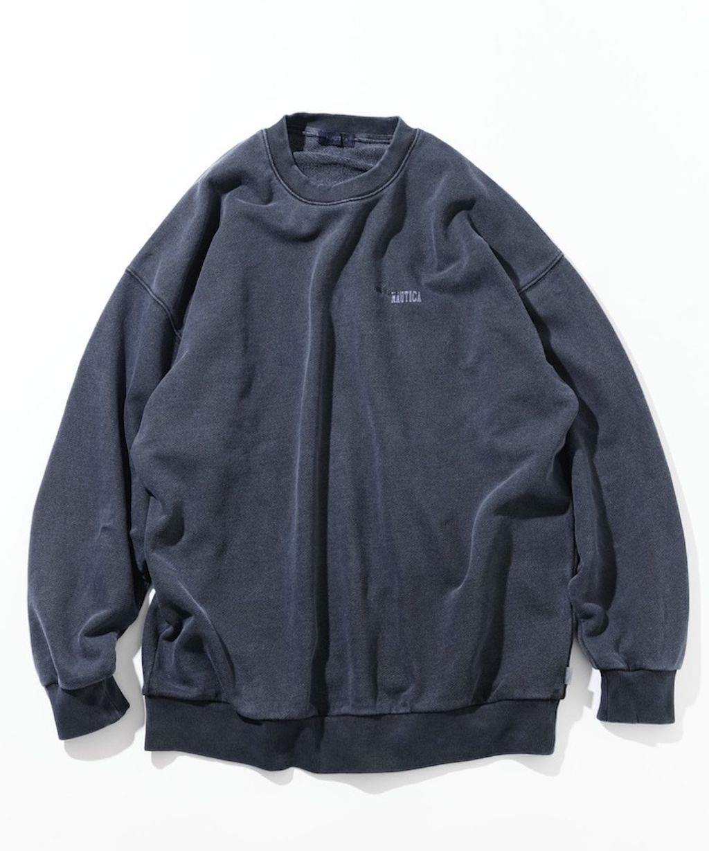 NAUTICA 復古刷色水染HIDDEN LOGO 490g厚磅圓領大學T_11