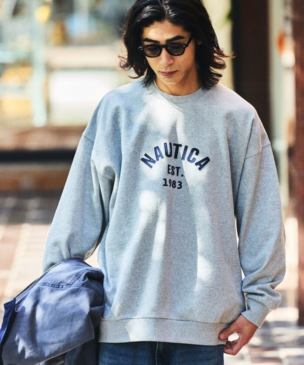 NAUTICA 毛氈立體字母弧形LOGO 490g厚磅圓領大學T_8