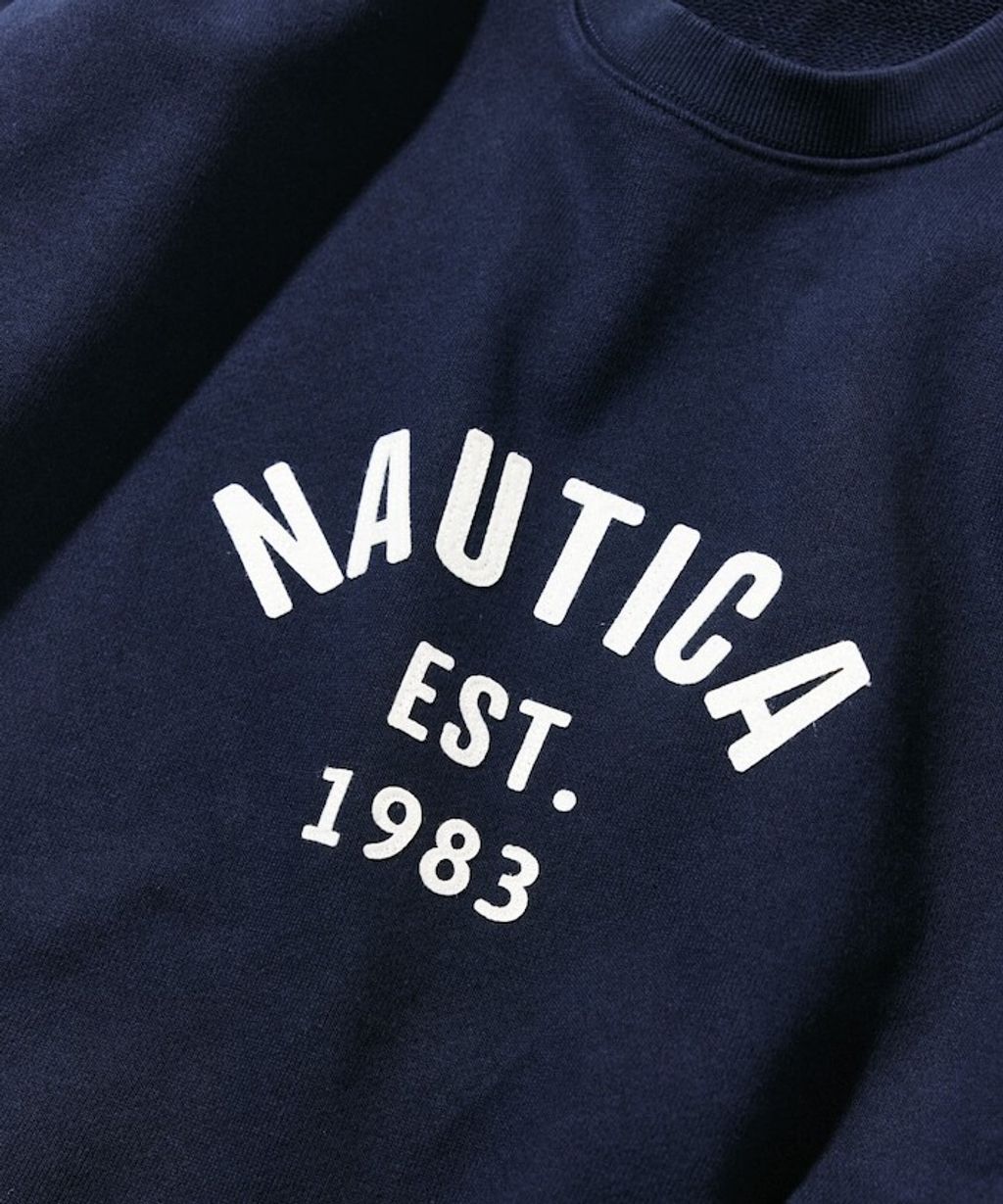 NAUTICA 毛氈立體字母弧形LOGO 490g厚磅圓領大學T_20