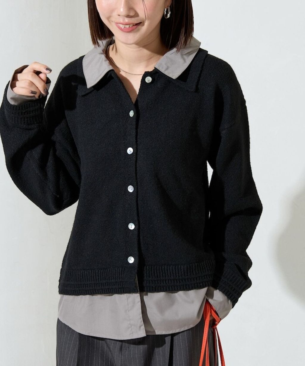FREAKS STORE 假兩件式襯衫拼接針織外套_2