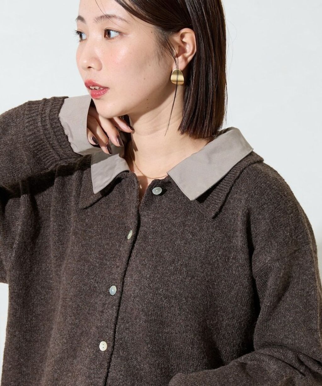 FREAKS STORE 假兩件式襯衫拼接針織外套_3