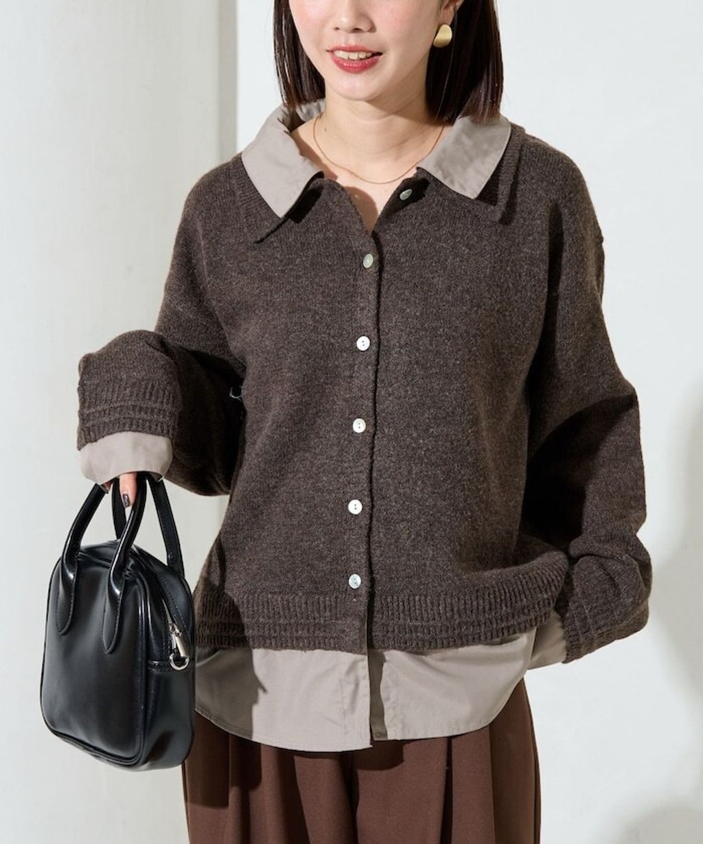 FREAKS STORE 假兩件式襯衫拼接針織外套_7