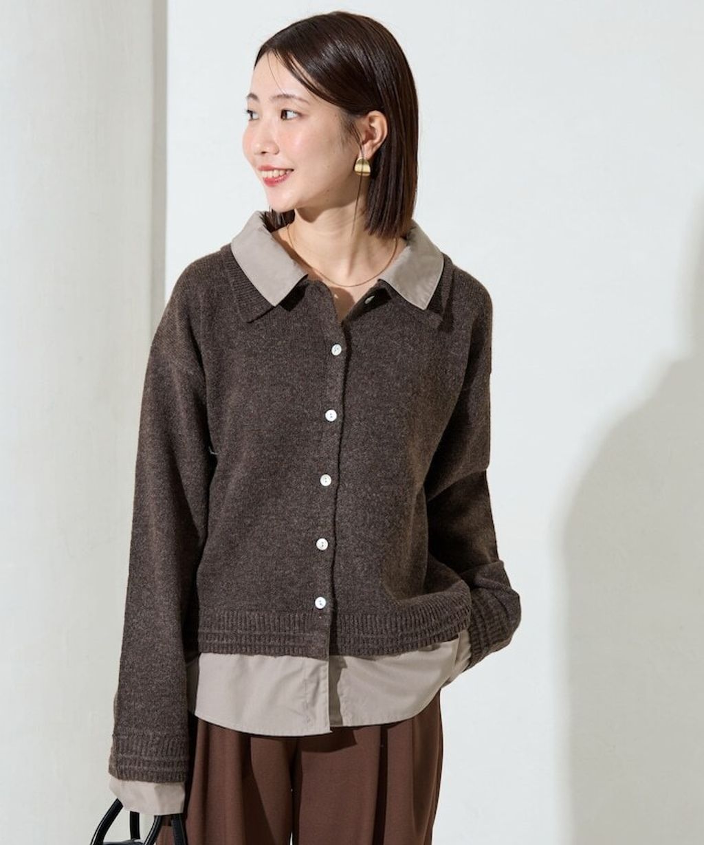 FREAKS STORE 假兩件式襯衫拼接針織外套_5