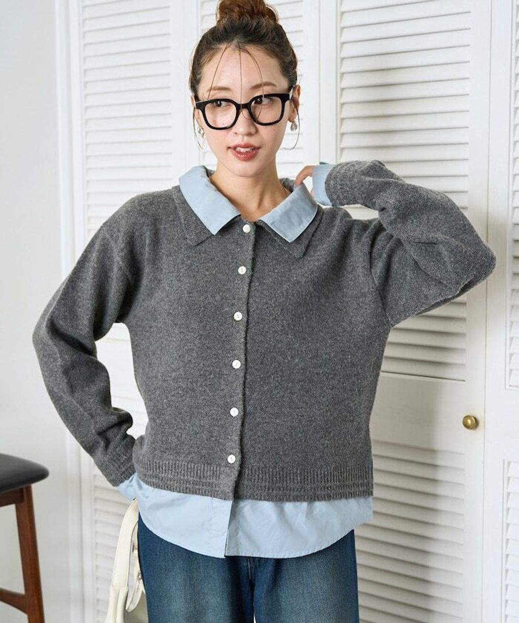 FREAKS STORE 假兩件式襯衫拼接針織外套_1