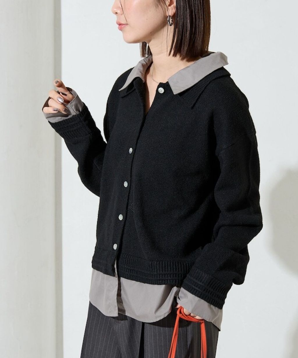 FREAKS STORE 假兩件式襯衫拼接針織外套_20