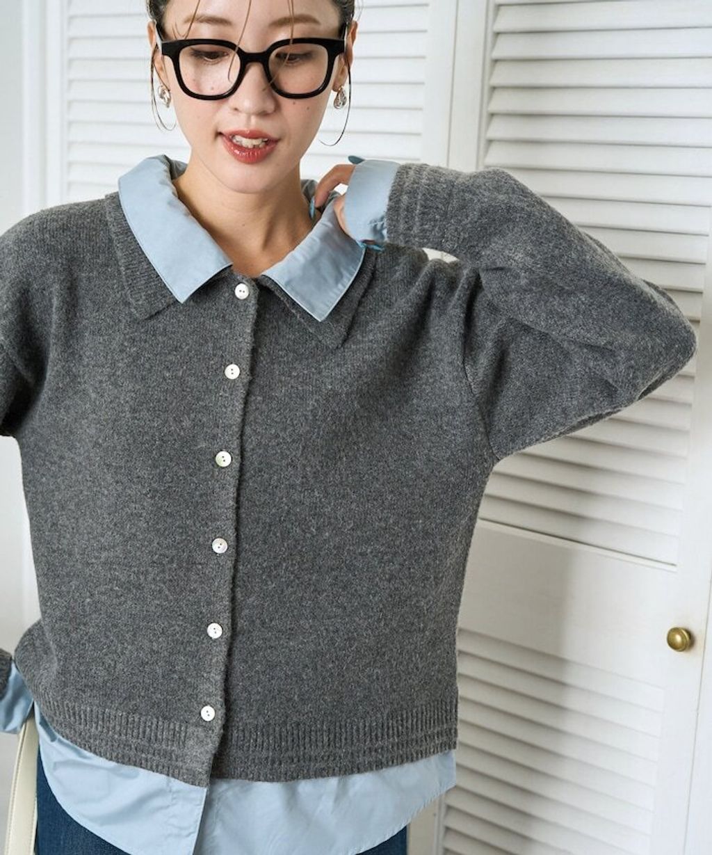 FREAKS STORE 假兩件式襯衫拼接針織外套_13