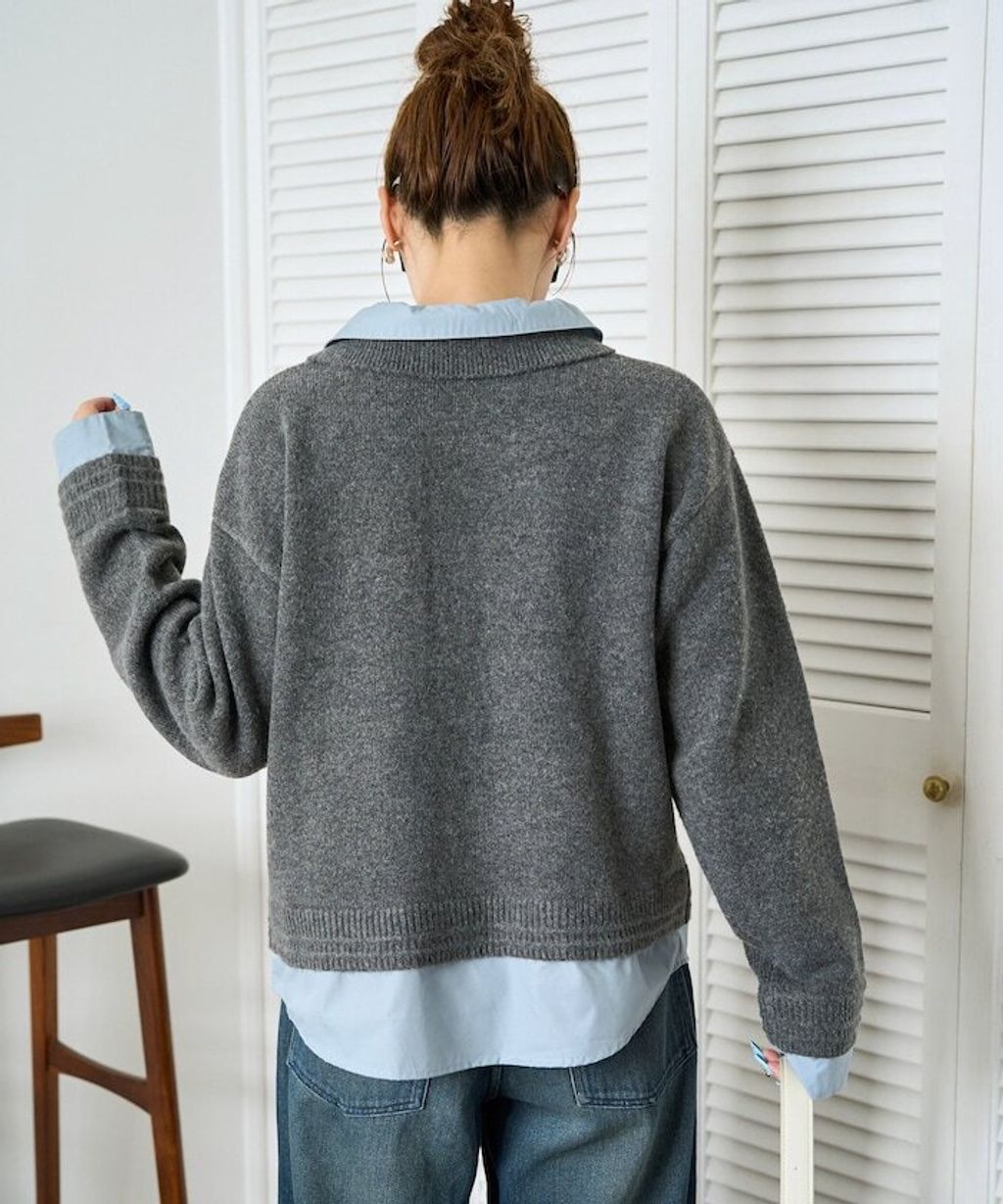 FREAKS STORE 假兩件式襯衫拼接針織外套_15