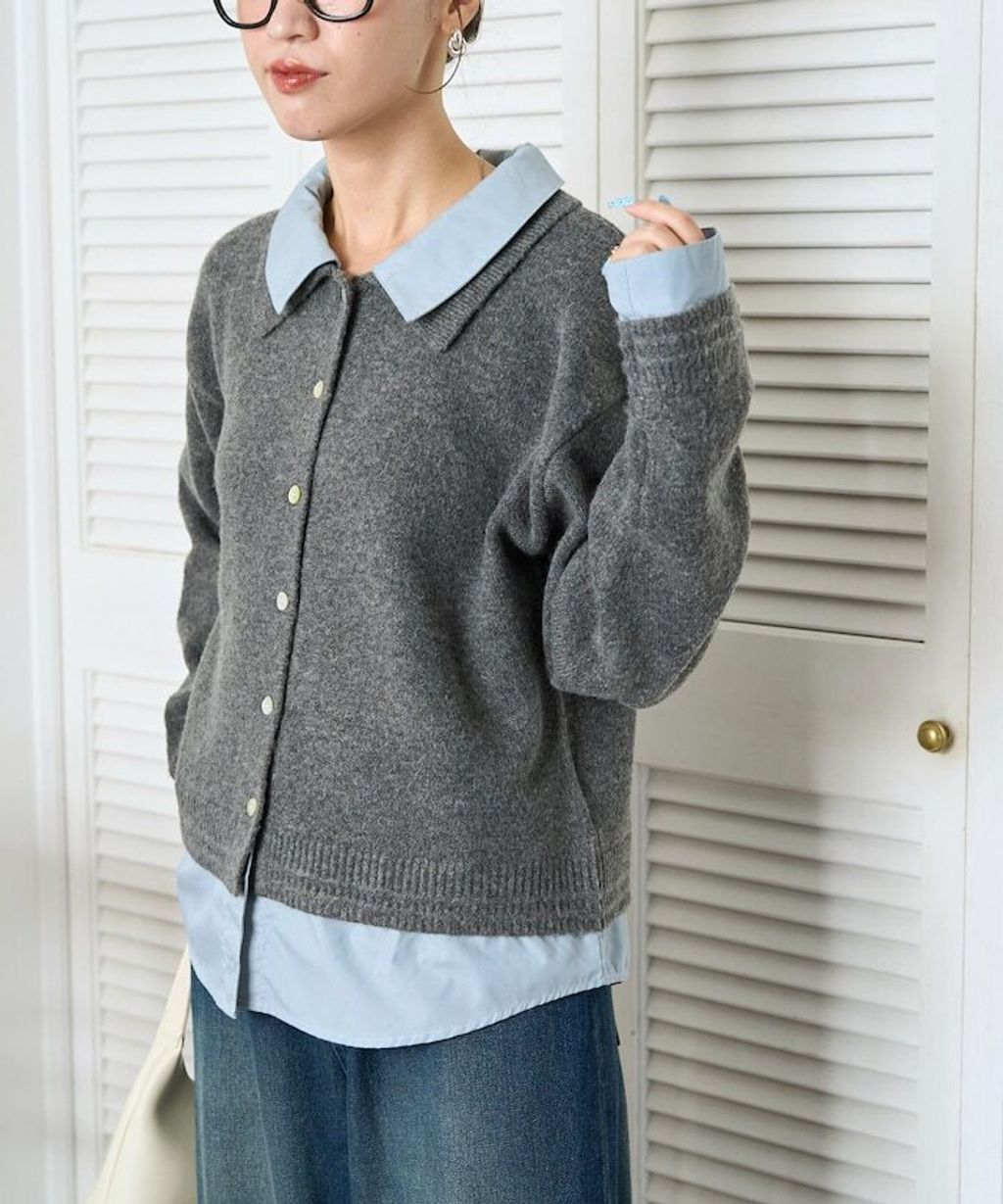 FREAKS STORE 假兩件式襯衫拼接針織外套_14