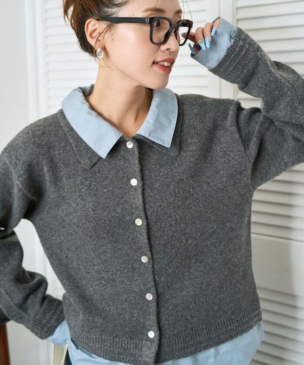 FREAKS STORE 假兩件式襯衫拼接針織外套_11